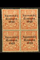 1922-23 SAORSTAT 1½d Red-brown, Block Of Four, Upper Right Stamp Showing "PENCF" Corrected, Fine Mint. For... - Sonstige & Ohne Zuordnung