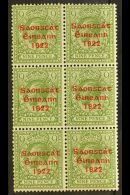 1922-23 SAORSTAT 9d Olive Green, Block Of Six, One Showing NO ACCENT, SG 61a, Fine Mint, The Variety Never Hinged.... - Otros & Sin Clasificación