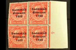 1922-23 SAORSTAT 1d Scarlet, Right Marginal Block Of Four, Showing ACCENT INSERTED INVERTED (Hib T48ca), Fine... - Otros & Sin Clasificación