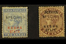 NABHA 1885 Red Overprint 2a Dull Blue, Plus Official 1885 1a Brown-purple, Both With "SPECIMEN" Handstamps, SG 11s... - Sonstige & Ohne Zuordnung