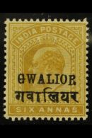 GWALIOR 1903-11 6a Olive-bistre Overprint "Gwalior" 14mm Long With TALL "R" Variety (position R. 20/2), SG 56Ae,... - Altri & Non Classificati