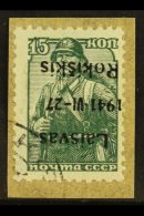 RAKISCHKI 1941 15k Green Overprinted In Black,Mi 3,  Variety "ovpt Inverted", Superb Used On Piece. Signed. For... - Sonstige & Ohne Zuordnung