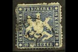 WURTTEMBERG 1861-62 18k Blue LINE ON "U" OF "KREUZER" (Strich Rechts Am "U" In Rechtem "Kreuzer") Plate Flaw,... - Sonstige & Ohne Zuordnung