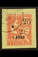 ZANZIBAR 1904 25c & 2½ On 1a On 10c Red "Mouchon" Yvert 64, Used On Small Piece Tied By Cds. Pretty!... - Autres & Non Classés