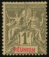 REUNION 1892 1fr Olive With "REUNION" Double Variety, Yvert 44a, Fine Mint. For More Images, Please Visit... - Otros & Sin Clasificación