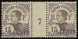 INDO-CHINA 1919 6c On 15c Violet In A "Millesimes" Gutter Pair With Number "7" Yv 77, Never Hinged Mint. For More... - Otros & Sin Clasificación