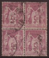 1877-80 5fr Violet On Lilac, Yv 95, A Used BLOCK OF FOUR, Some Rubbing To Two Of The Stamps, But Otherwise Sound... - Autres & Non Classés