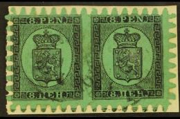 1866-67 8p Black/blue Green, Type III Serpentine Roulette, SG 46, Scarce Intact Cds Used Pair On Piece (1 Pair)... - Other & Unclassified