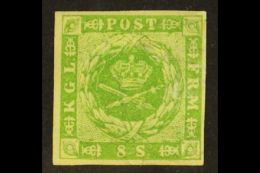 1854-57 8s Yellow-green Dotted Spandrels (SG 12, Michel 5, Facit 5a), Fine Mint, Four Good To Large Margins, Light... - Other & Unclassified