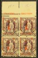 1902 1c On 3c Purple INVERTED SURCHARGE Variety (Scott 232a, SG 306a), Mint Upper Marginal BLOCK Of 4 With Part... - Altri & Non Classificati