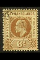 1905 (watermark Mult Crown CA) 6d Brown With DENTED FRAME Variety, SG 11a, Fine Used, Short Perf At Lower Left.... - Cayman Islands