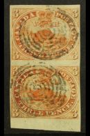 1852 3d Orange Red "Beaver" On Thin Paper, SG 5 Var, Scott 4d, Fine Used Vertical Pair, Close To Clear Margins... - Altri & Non Classificati