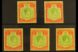 1938-53 ALL DIFFERENT 5s "Key Plate" MINT SELECTION. Includes SG 118, 118d, 118e, 118f & 118g. A Lovely, Very... - Bermudas