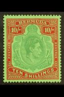 1938-53 10s Bluish Green & Deep Red/green, SG 119a, Well Centered Fine Mint. For More Images, Please Visit... - Bermuda