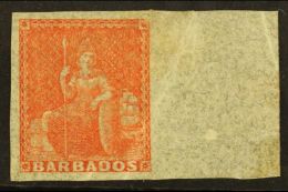 1861-70 (4d) Dull Vermilion IMPERF Marginal Single, SG 28a, 4 Clear Margins Including Full Sheet, Light Diagonal... - Barbades (...-1966)