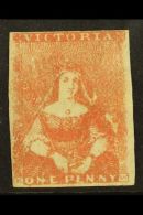 VICTORIA 1854-57 1d Pink 'Half Length', SG 28, Unused No Gum With 4 Clear To Huge Margins. A Beauty, Cat... - Sonstige & Ohne Zuordnung