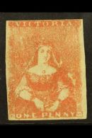 VICTORIA 1854-57 1d Pink 'Half Length', SG 28, Unused No Gum With 4 Clear To Huge Margins. A Beauty, Cat... - Otros & Sin Clasificación