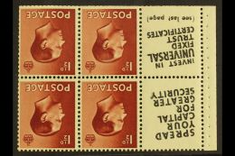 1936 BOOKLET PANE & ADVERTISING LABELS 1½d Red-brown Inverted Watermark, GB Spec PB5a (perf Type I)... - Unclassified