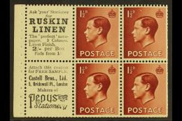 1936 BOOKLET PANE & ADVERTISING LABELS 1½d Red-brown Upright Watermark, GB Spec PB5 (perf Type I)... - Non Classés