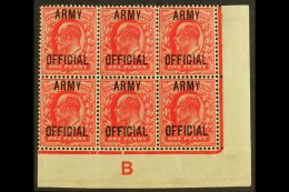 OFFICIALS ARMY 1902-03 1d Scarlet Overprint, SG O49, Never Hinged Lower Right Corner CONTROL 'B' BLOCK Of 6 With... - Sin Clasificación