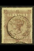 1867-83 £1 Brown- Lilac Wmk Maltese Cross, SG 129, Very Fine Used With Fully- Dated 'Mark Lane' Single- Ring... - Autres & Non Classés