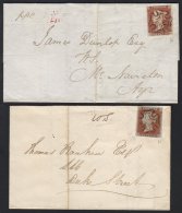 1841 1d Red Plate 21, Two Entires, Each Bearing A Fine Four Margined Stamp Lettered "RD" And "TH", Cancelled By... - Autres & Non Classés