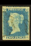 1840 2d Pale Blue "TA" Plate 1, SG 6, Very Fine Used, 4 Margins Showing Portion Of Adjoining Stamp At Top &... - Other & Unclassified