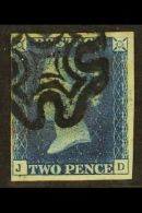 1840 2d Deep Full Blue 'JD' Plate 2, SG 4, Fine Used With 4 Good To Close Margins And Black Maltese Cross Cancel.... - Otros & Sin Clasificación