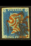 1840 2d Blue 'AH' Plate 1, SG 5, 3 Good Margins (just Into At Base) And Neat Red Maltese Cross Postmark. For More... - Otros & Sin Clasificación