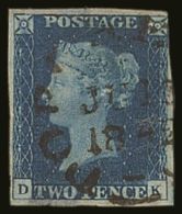 1840 2D BLUE WITH CIRCULAR DATESTAMP. 1840 2d Blue 'DK' Plate 2, Cancelled By Fine Upright Fully Dated... - Otros & Sin Clasificación