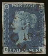 1840 2D BLUE WITH CIRCULAR DATESTAMP. 1840 2d Blue 'DK' Plate 2, Cancelled By Fine Upright Fully Dated... - Altri & Non Classificati