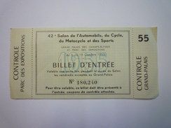 42è Salon De L'AUTOMOBILE  1955  :  BILLET D'ENTREE   - Tickets - Entradas