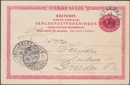 Suède 1902. Carte Postale, Entier De 1889 Pour Dresden. Hessleholm (Hässleholm) Via Trelleborg. Michel P20b - 1885-1911 Oscar II