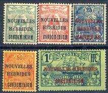 Nouvelles Hebrides 1910 Serie 15-19 MH Cat. € 38,50 - Gebruikt