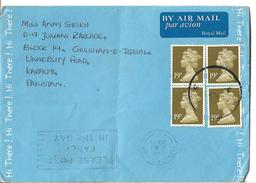 Great Britain 1993 19p Bistre Machine Block Of 4 Stamp Airmail To Pakistan. - Brieven En Documenten
