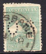 Australia 1915-28 1/- Blue-green 'Roo Official, Wmk. 6, Punctured OS, Used, Poor (SG O48) - Servizio