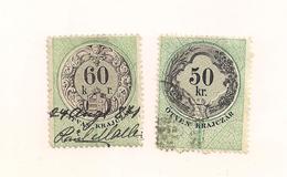 2 Austria Hungary Revenue Urkundenstempelmarken 50+60 Kr. - 1.8.1868 - Fiscale Zegels