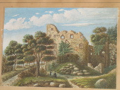 Aquarelle Gouache 1856 Ch Simon Ancienne Ruines De Baden Baden 19è Rare Cadre - Radierungen