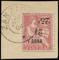 ZANZIBAR 64a : 25c. Et 2 1/2 Sur 1a. Sur 10c. Rose, Surcharge à éléments RENVERSES, Obl. S. Fragt, - Other & Unclassified