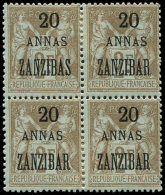 ZANZIBAR 30b : 20a. Sur 2f. Bistre Sur Azuré, Variété ZANZIBAS Dans Un BLOC De 4, TB - Other & Unclassified