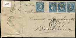 46B  20c. Bleu, T III R II, BANDE De 3 Cdf + 1 Ex., Obl. GC 3218 S. LAC, Càd T17 ROUBAIX 8/3/71, Arr. Bordeaux, R - Altri & Non Classificati