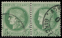 53    5c. Vert Jaune Sur Azuré, PAIRE Obl. Cachet Espagnol ADMON DE CAMBIO/BARCELONA, TTB - Altri & Non Classificati