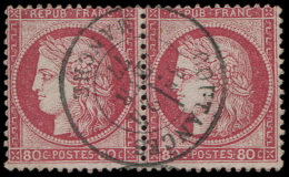 57   80c. Rose, PAIRE Obl. Càd T18 COUTANCES 24/2/77, Frappes Superbes - Altri & Non Classificati