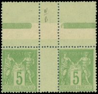 102   5c. Vert Jaune, PAIRE Interp., Bdf Avec Inter Galvano, TB - Altri & Non Classificati