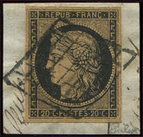 3g   20c. Noir Sur CHAMOIS Foncé, Obl. GRILLE S. Fragt, Petite Froiss. Verticale Sinon Jolie Nuance, TB - Autres & Non Classés