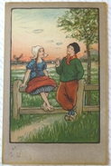 Litho Illustrateur STYLE ETHEL PARKINSON NS COUPLE FILLE FILLETTE ET GARCON SABOT CIGARETTE FOLKLORE HOLLANDE - Parkinson, Ethel