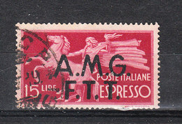 Trieste   -   1947. Espresso  15 £  Ovprt.  2 Linee. Viaggiato - Posta Espresso