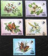 LESOTHO PAPILLONS-BUTTERFLIES MARIPOSAS-FARFALLE-SCHMET TERLINGE  Serie Complete Surchargée 5 Valeurs**, MNH - Schmetterlinge