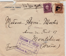 FRONT COVER  LEGATION DE FRANCE A CUBA 13 NOV 1923 CERTIFICADO ESTACION "L" VEDADO TO FRANCE.. VIA NEY-YORK - Lettres & Documents