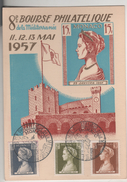 CM MONACO CINQ TIMBRES PRINCESSE GRACE KELLY 8EME BOURSE PHILATELIQUE DE LA MEDITERRANEE 22 JANVIER 1957 - Storia Postale